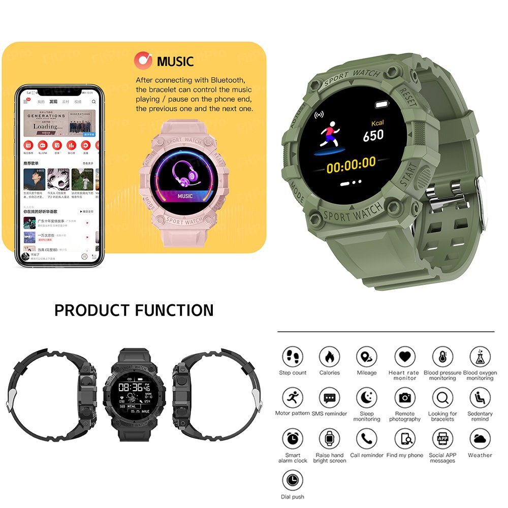 Factory OEM Outdoor Color Smart Watch Sports Bracelet Watch for Men Women Waterproof Fitness Tracker Reloje Inteligente FD68